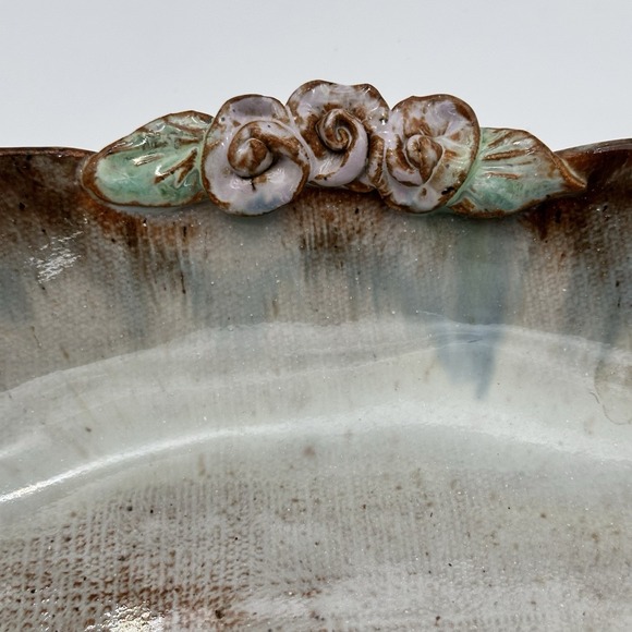 Oval Pottery Tray With Applied‎ Roses - Studio Pottery Decorative Plate - Picture 4 of 5